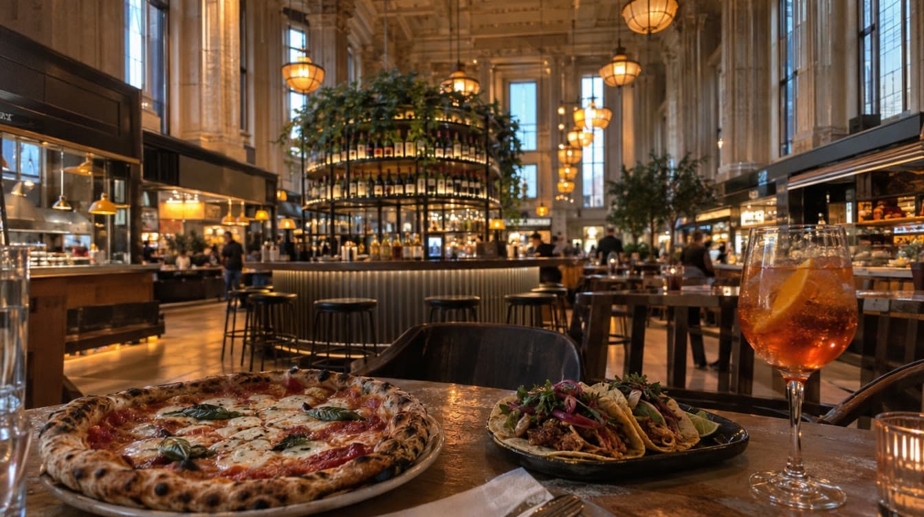 Pizza, tacos og spritz i den gamle bankhal — Banken Food Hall