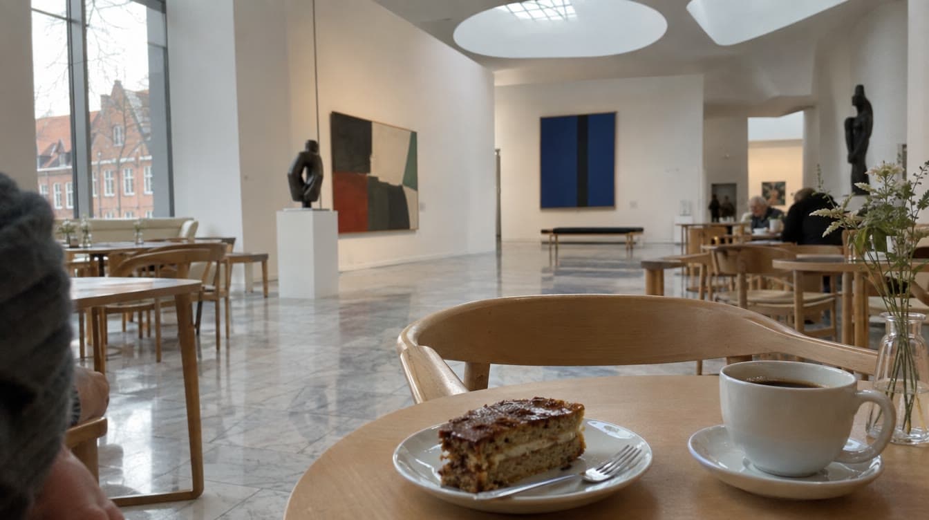 Kage og kaffe under ovenlyset i museet — Brasserie Kunsten