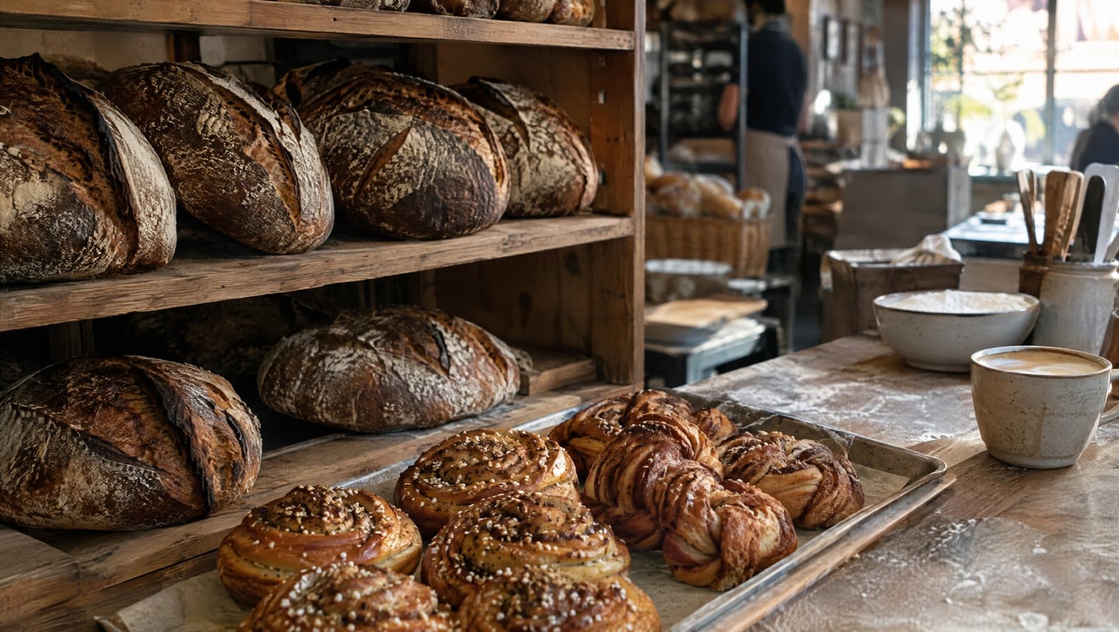 Surdejsbrød og kardemommeboller på disken — Bread by Kærup