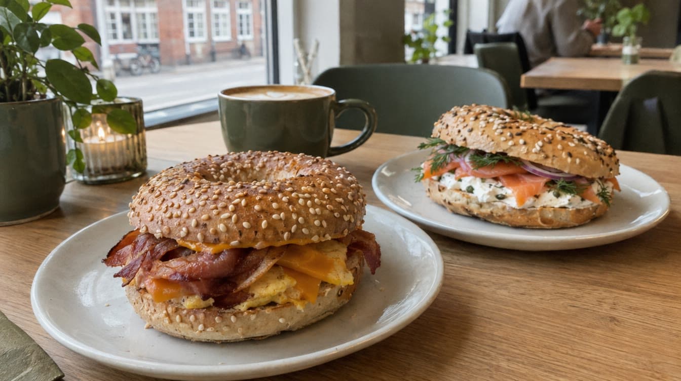 Bagels med æg, bacon og laks — Brett & Bagels