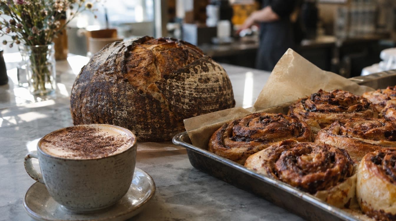 Cappuccino, surdejsbrød og kanelsnegle — Brød