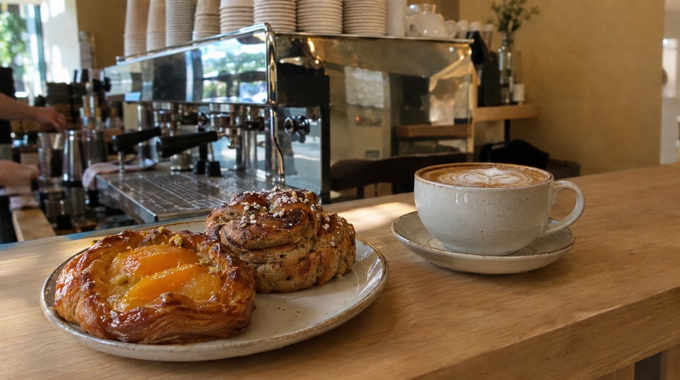 Wienerbrød med orange glasur og cappuccino — Jumbo Bakery & Eatery