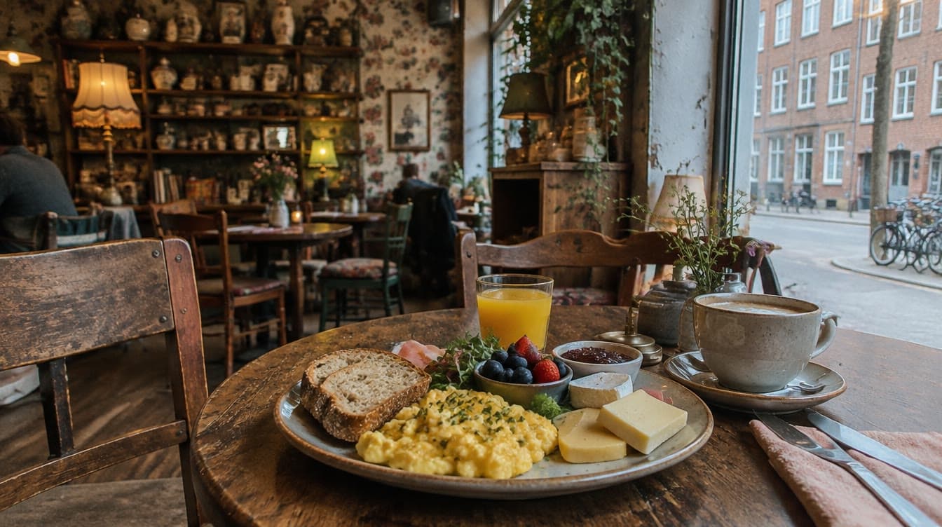 Brunchtallerken og kaffe i den gamle stue ved vinduet — Kalaset