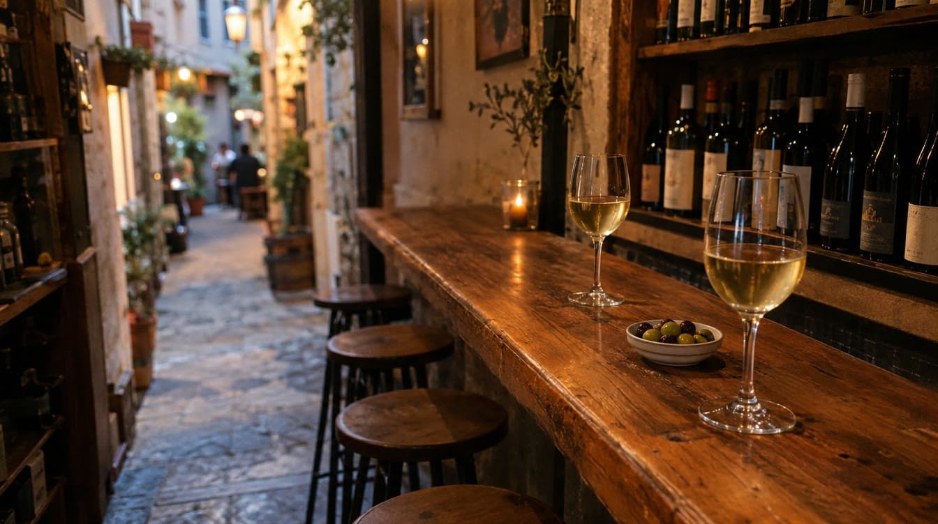 To glas hvidvin på den lille bar — KORK Vinbaren