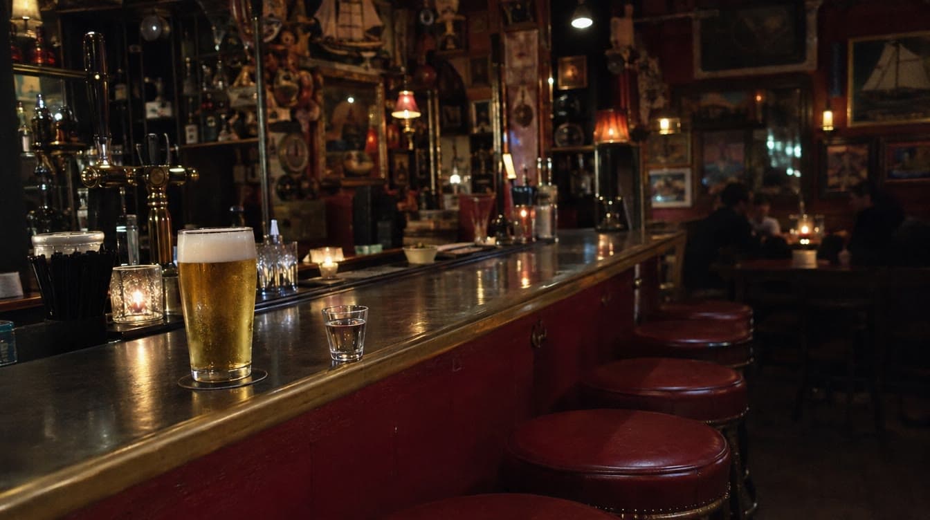 Fadøl og snaps ved den røde bar — Kurts Mor