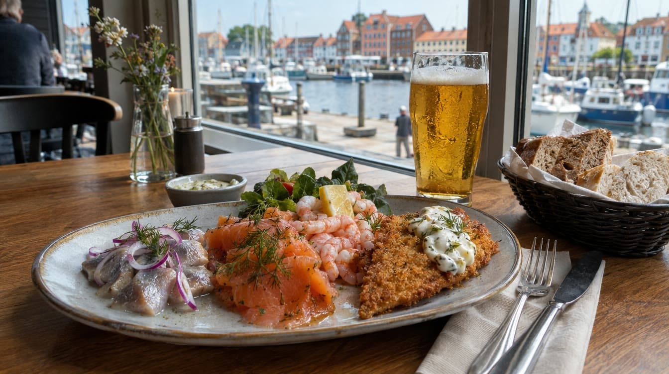 Fiskeplatte med udsigt til havnen — OmBord