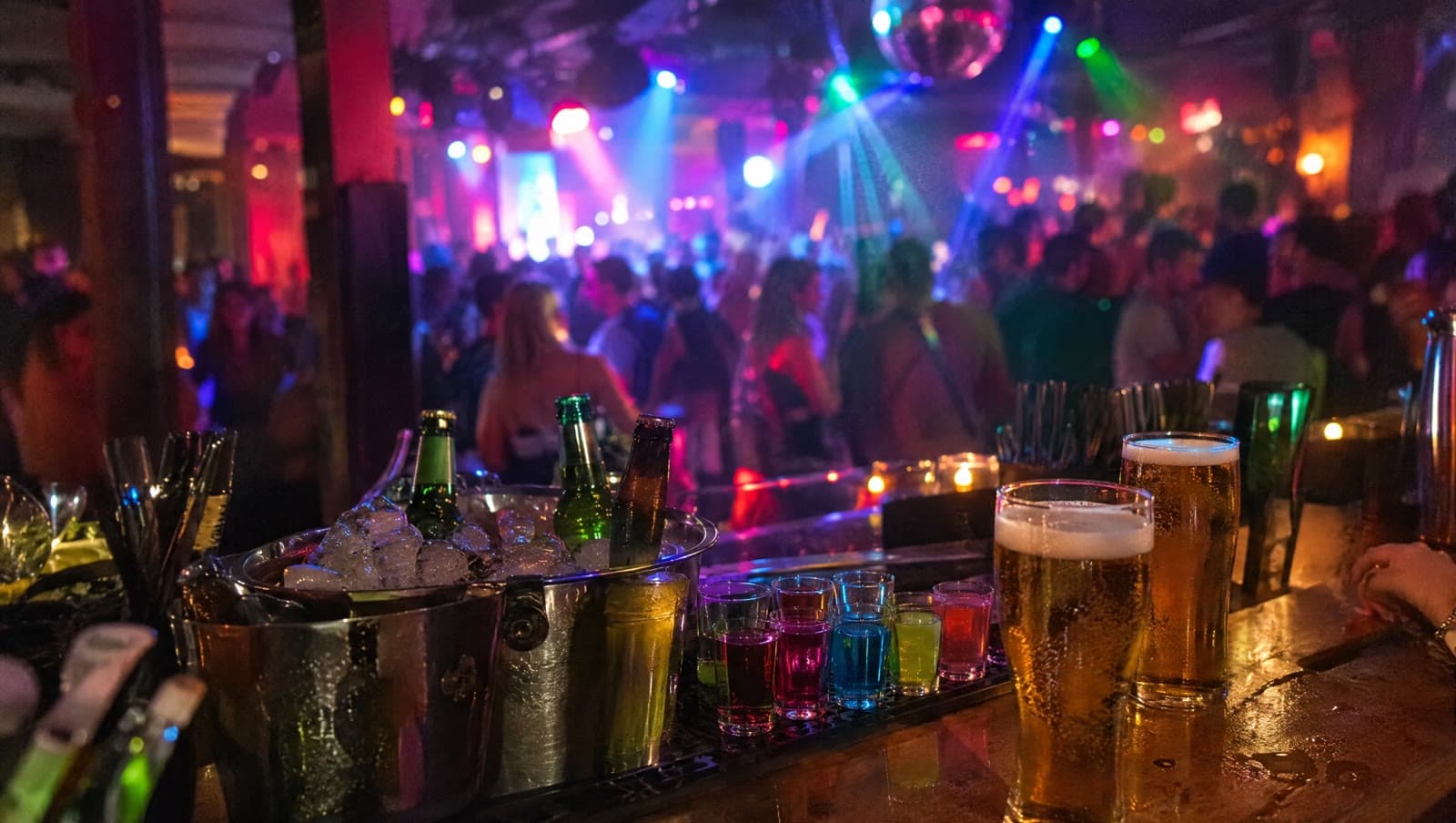 Dansegulvet og spande med flasker på diskoteket — Pigen og Trompeten