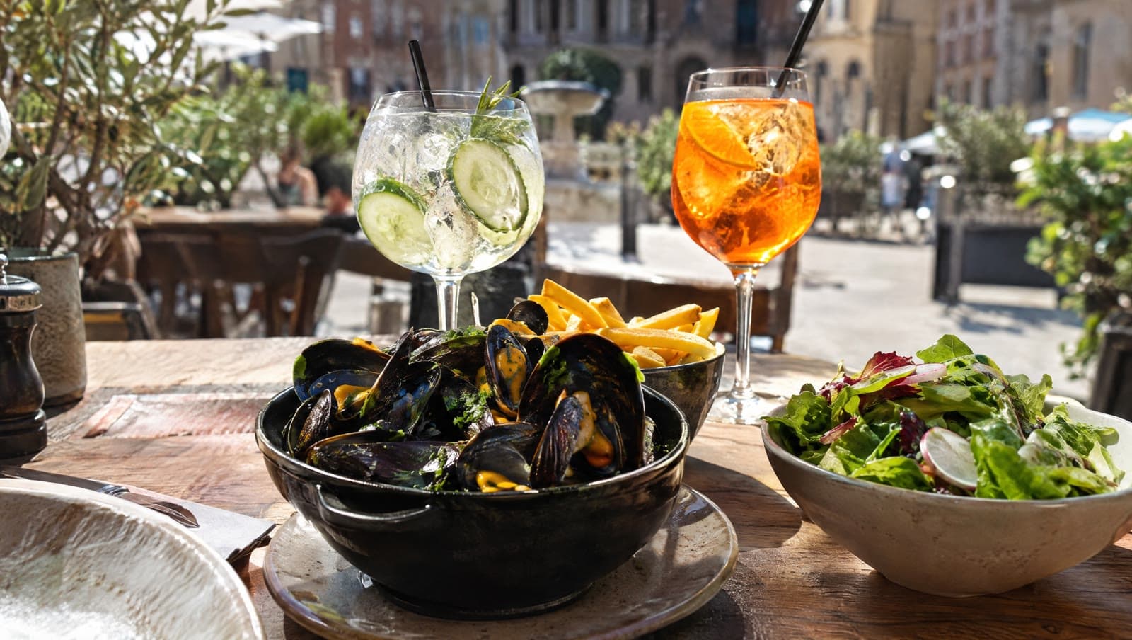 Muslinger, gin & tonic og spritz på pladsen — Struktur